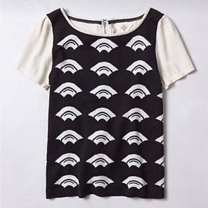 Anthropologie HWR Monogram Short Sleeve Sweater 100% cotton / size XS